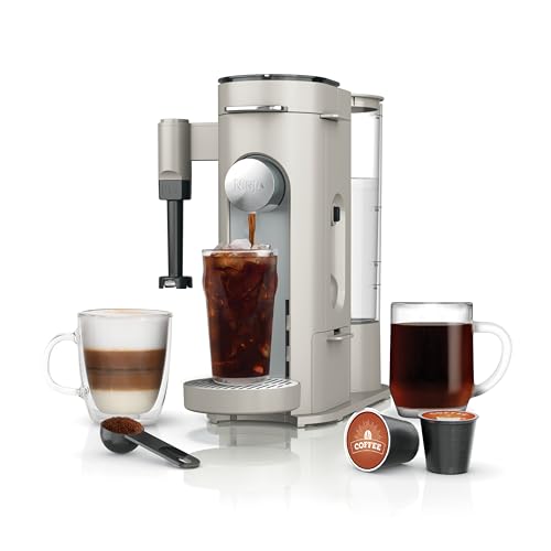 Ninja - Cafetera de especialidad para preparar una taza, compatible con cápsulas K-Cup y café molido, espumador de leche integrado, depósito de 1.65 litros, tazas de 177.44 ml hasta 710.89 ml, piedra
