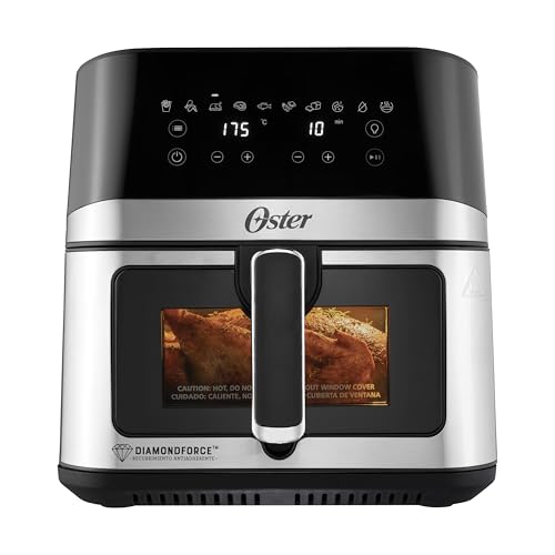 Oster® Freidora de Aire Digital XL 7.5L con Ventana y Luz Interna, Recubrimiento DiamondForce, 10 Programas Automáticos, Modelo CKSTAF75WDSSDF