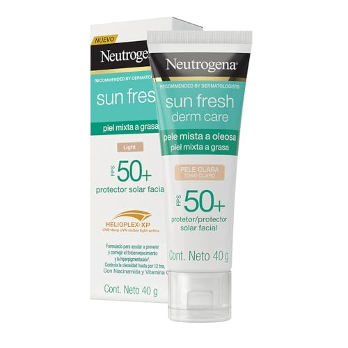 Neutrogena. Sun fresh Protector Solar Facial Tono Claro Dermcare Niacinamida FPS50 40g + Garnier. Skin Active Express Aclara Serum Anti Manchas con Vitamina C -30 ml