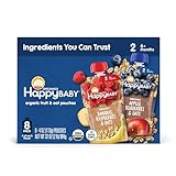 Happy Baby Organics Clearly Crafted Stage 2 Variety Pack Pouches (Apple Blueberry Oat & Banana Raspberry Oat), 4 oz (Pack of 8)
