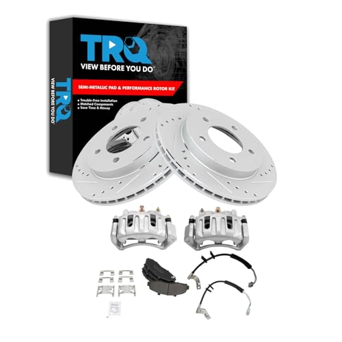 TRQ Front Brake Pad and Rotor Set Semi Metallic Drilled Slotted Coated Rotors Ca