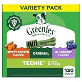 Greenies Dog Treats Veterinarian-Recommended Natural Dental Treats for Dogs, Teenie Size, Variety Pack Flavor, (3) 12 oz. Packs, 130 Count