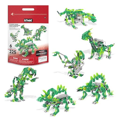 Basic Fun K'NEX Dynamic Dinos – Ensemble de Dinosaures à Construire avec Sac zip