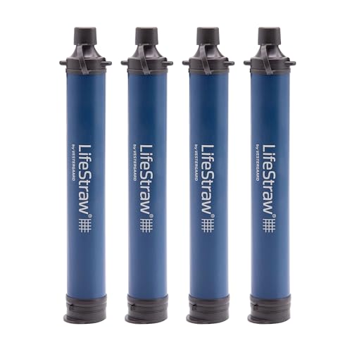LifeStraw Personal Water Filter for Hiking, Travel and Emergency, Navy, 4 PK