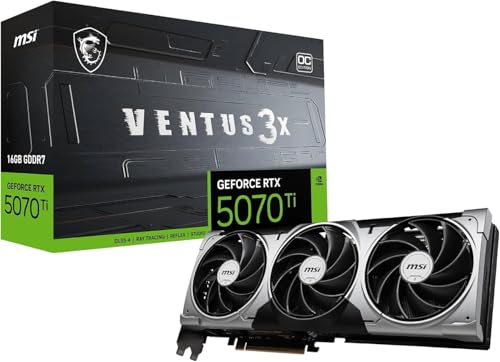 MSI GeForce RTX 5070 Ti 16G Ventus 3X OC — 16GB GDDR7 (28Gbps/256-bit), PCIe 5, Boost: 2482 MHz, HDMI 2.1b, DisplayPort 2.1b