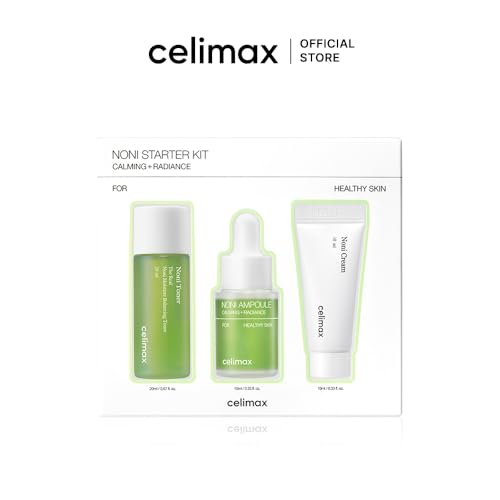 Celimax kit de inicio The Real Noni 3 piezas mini – Tónico Hidratante 30 ml, Ampolleta Calmante 10 ml y Crema Reparadora 10 ml – Cuidado facial vegano para todo tipo de piel – Skincare coreano