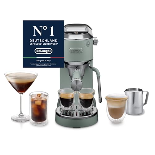 De'Longhi Dedica Duo - Perfetto Kompakte Siebträgermaschine Espressomaschine mit Soft-Touch-Icons, manuellem Milchaufschäumer für Espresso, Cappuccino und Cold Brew, 15cm breit, Grün (EC890.GR)