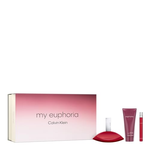 CALVIN KLEIN, Set de Regalo, My Euphoria, Fragancia para Mujer, Eau de Parfum 100 ML, Perfumero 10 ML y Body Lotion 100 ML