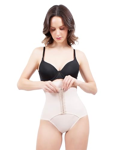 BODY CONTROL Faja Moldeadora Mujer Cinturilla Estilo Colombiana Calzon Reductora de Abdomen y Cintura con Corchete Frontal Ropa Interior Panty Talle Alto Fajas Postparto Cesárea 2230 (Chica, Nude)