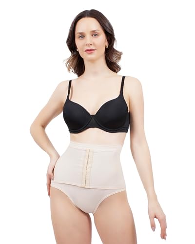 BODY CONTROL Faja Moldeadora Mujer Cinturilla Estilo Colombiana Calzon Reductora de Abdomen y Cintura con Corchete Frontal Ropa Interior Panty Talle Alto Fajas Postparto Cesárea 2990 (Mediana, Nude)