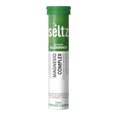 Seltz Magnesio Complex sabor Pepino Limón | Tabletas Efervescentes con Citrato, Bisglicinato y Malato de Magnesio y Vitamina B6 | Suplemento en Bebida de Disolución Rápida, 20 Tabletas