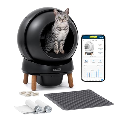 PetSafe ScoopFree SmartSpin Self-Cleaning Litter Box - Automatic Waste Collection - Odor Control - App Controlled - Complete Litter Box Kit - Black