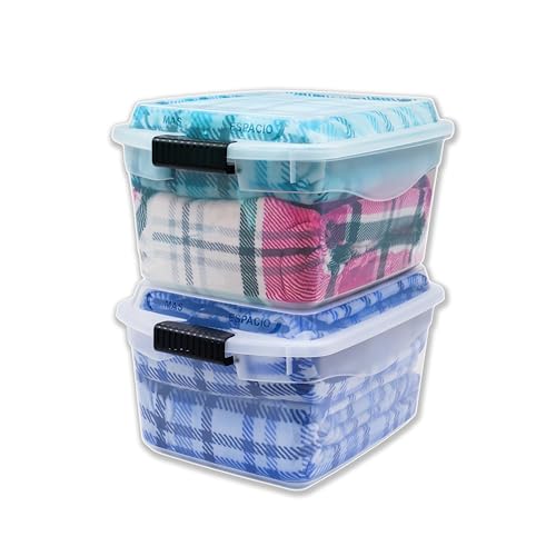 JOY Caja de Almacenamiento de Plástico con Broches de Seguridad, Paquete de 2, Capacidad de 20 Litros + 3 Litros en la Tapa! Ideal para Organizar Ropa, Juguetes y Todos Tus Objetos (45x34x24 cm)