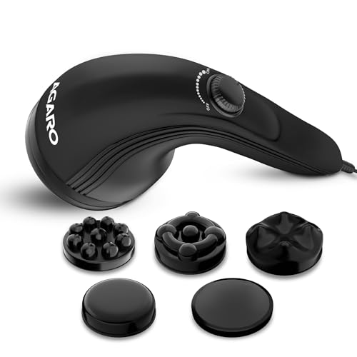 AGARO Atom Plus Electric Handheld Full Body Massager, 4 Massage Heads, Mesh Cover, Variable Speed Settings for Muscle Re...