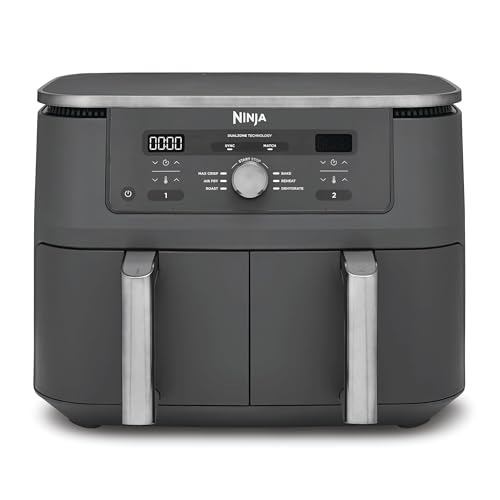 Ninja Dual Zone Digital Air Fryer, 2 Schubladen, 6-in-1, Heißluftfritteuse, 9,5L, Heißluft-Frittieren, Max Crisp, Rösten, Backen, Aufwärmen, Spülmaschinenfeste Körbe, Metallic Grau DZ400EU günstig kaufen – 149,00€ -35% | Saudeals.de