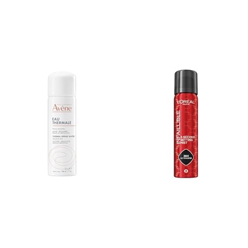 Avene. Agua Termal Facial y Corporal en Spray 50ml + LOreal Paris fijador de maquillaje larga duracion hasta por 24 horas Infallible 3second setting spray 75ml