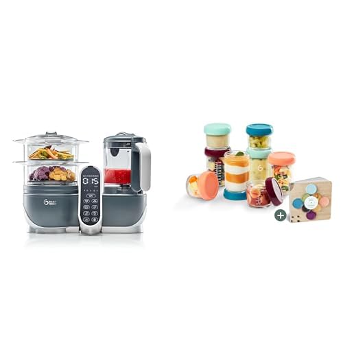 Babymoov. Duo Meal 6 en 1 Procesador de Alimentos para Bebes con Vaporizador y Licuadora de Velocidades Multiples Calienta y Descongela Aprobado por Nutricionistas Gris + Recipientes de Vidrio