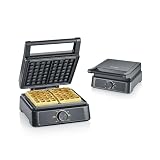 SEVERIN Waffeleisen für belgische Waffel, quadratische Waffeln, Keramikbeschichtung PFAS-frei, mit Kontrollleuchte, 1.600 Watt, schwarz-Edelstahl, WA 2130