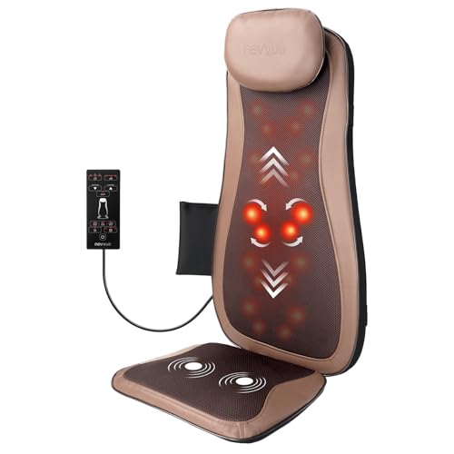 Nevvue Masajeador de espalda con calor, regalos para mamá, cojín de masaje con amasamiento profundo 3D, tapete de masaje corporal completo con 3 intensidades ajustables, para uso en casa y oficina