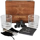 The Memory Company Licensed NFL Wood Boxed Drinkware Gift Set - Includes 2 Premium Rock Glasses, Cooling Cubes, Tongs, and Coasters, Dallas Cowboys