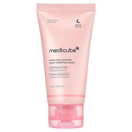 Medicube PDRN - Mascarilla facial con cafeína durante la noche, reafirmante, deshincha e hidratación, ADN de salmón + cafeína + colágeno para un soporte refinado de vidrio para el contorno de la piel