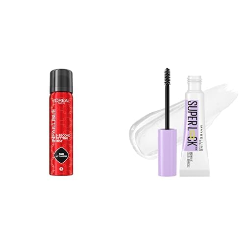 L'Oreal Paris Cosmetics. L'Oréal Paris, fijador de maquillaje, larga duración hasta por 24 horas, + Maybelline Gel para cejas transparente SuperLock, 7ml - Cejas laminadas hasta por 24H, a prueba de