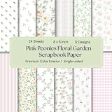 8 x 8" Pink Peonies Floral Garden Scrapbook Paper: Colorful Floral Decorative Sheets for DIY Crafts, Journaling, Albums, Invitations, Gift-wrapping: ... Interior, Single-sided, 12 Designs, 24 Sheets