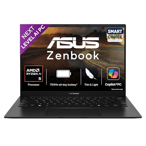 ASUS Zenbook 14, Smartchoice,AMD Ryzen AI 5 340, AI PC(AMD Radeon Graphics/16GB RAM/512GB SSD/3K OLED/14/120Hz/Windows 1...