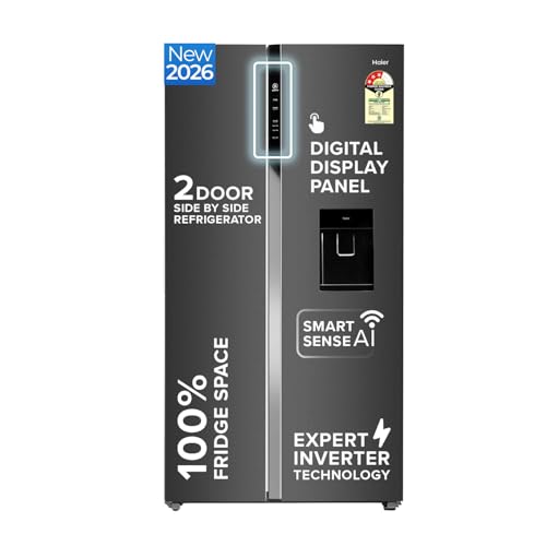 Haier SmartChoice 596L 3Star 2-Door Water Dispenser Side by Side Frost Free Refrigerator|Convertible|Smart Sense AI