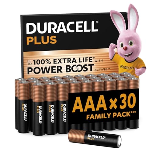 DURACELL Plus Pilas AAA (Paquete de 30) – Pilas alcalinas 1,5 V–hasta un 100% de
