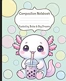 Pastel Axolotl Boba Composition Notebook: Kawaii bubble tea wide ruled journal for girls — cute axolotl aesthetic school notebook for writing, notes, or sketching