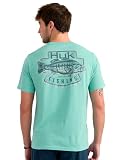 HUK Mens KC Scott Original Fishing Artwork Graphic Pocket Tee Shirts, Short Sleeve Casual T-Shirts, Lightweight, Soft Cotton Blend, KC Plaque - Marine Blue Heather, X-Large