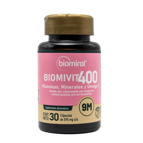 Biomiral Biomivit-400 Multivitamínico Mujer - Vitamina C, B12, Ácido Fólico, Omega 3, Hierro - 30 Cápsulas - Suplemento Bienestar Femenino - Libre de OGM