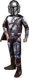 STAR WARS The Mandalorian Official Youth Halloween Costume - Premium Quality Padded Jumpsuit with Plastic Mask and Detachable Cape (L)