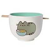 Enesco Pusheen The Cat Eating Ramen Bowl And Chopsticks Set