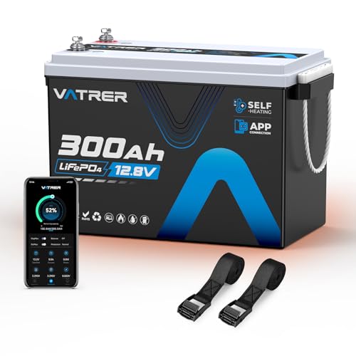 VATRER POWER 12.8V 300Ah Self-Heating LiFePO4 Lithium Battery with APP Monitoring,…