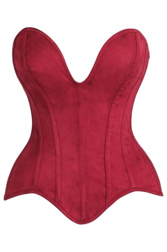 Daisy Corsets Womens Red Suede Plunge Steel Boned Corset Top & Plus Size Western