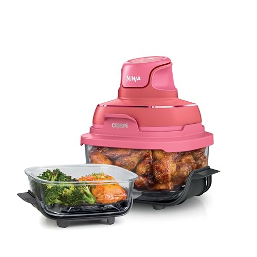 Ninja | Freidora de aire | Sistema de cocción portátil Crispi 4 en 1 | Recipientes de vidrio de 4 cuartos y 6 tazas, placas para dorar y tapas de almacenamiento incluidas, apto para microondas