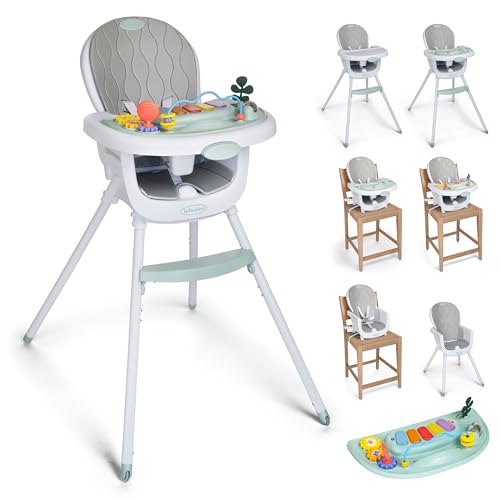 Infantino Music & Lights 3 en 1 Silla alta convertible, silla de comedor para bebés y niños pequeños con bandeja, luces y sonidos interactivos, plegable, fácil de limpiar, lavable a máquina para