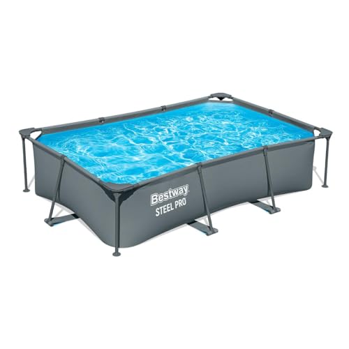 Bestway Steel Pro Alberca Rectangular con Marco de Acero, Color Gris, para Uso en Exteriores