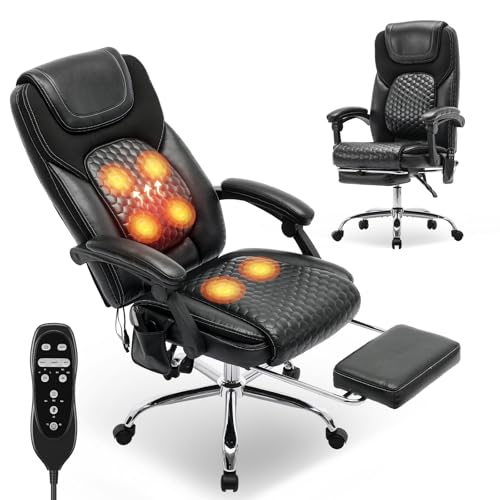 COLAMY Ergonomischer Chefsessel aus Leder mit 6-Punkt-Massage & 3