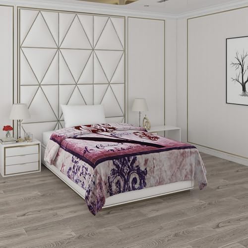 Monte Carlo Winter Single Bed Blanket Pearl 2 Ply 1051 GSM | 4 KG (Width 1.60 M X Length 2.20 M) Beige Blue