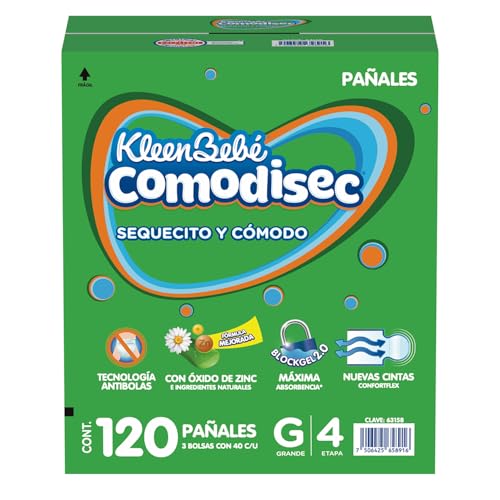 KleenBebé Comodisec, Pañal Para Bebé, Tamaño Grande, Caja Con 120 Pañales