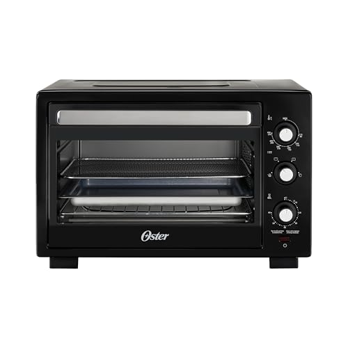 Oster Horno Eléctrico, con Freidora de Aire, 30 L de Capacidad, Para Hornear, Asar, Tostar, y Freír al Aire, Temporizador 60 Minutos, con Accesorios, Interior Antiadherente, Negro, TSSTTV30MAFNSB-1MX