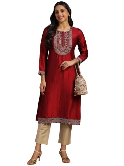 Libas Embroidered Silk Straight Kurta