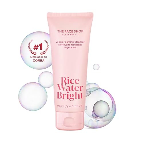 The Face Shop Rice Water Bright - Limpiador Facial en Espuma con Agua de Arroz | Skincare Coreano Iluminador | Limpieza Profunda, Hidratación y Efecto Glow | Textura Cremosa