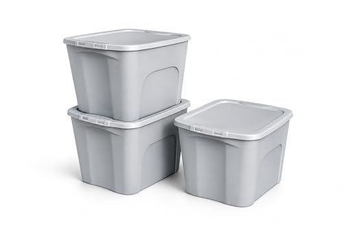 Italhome 3 Cajas Organizadoras de Plástico color Gris, Contenedores Multiusos con Tapa para Almacenamiento Box 87 L