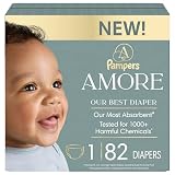 Pampers Amore, Size 1 (8-14 lbs), 82 Count, Our Best Diaper – Hypoallergenic & Fragrance Free, Up to 100% Leakproof, Soft as Cashmere