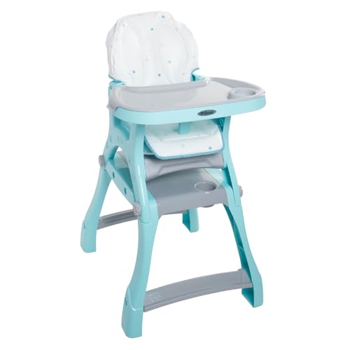 PRINSEL | Sillita Alta Infantil Convertible | Silla Alta para Bebé | Kinder City | Azul Turquesa | De 6 Meses a 3 Años, Convertible a Escritorio, Doble Charola Ajustable, Fácil de Limpiar | Artículos para Bebés