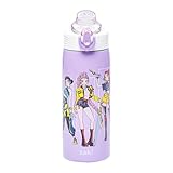 Zak Designs KPop Demon Hunters Sage Kids Water Bottle For School or Travel, 19oz Stainless Steel Water Bottle With Straw, Handle, and Leak-Proof, Pop-Up Spout Cover (Rumi, Mira, Zoey)